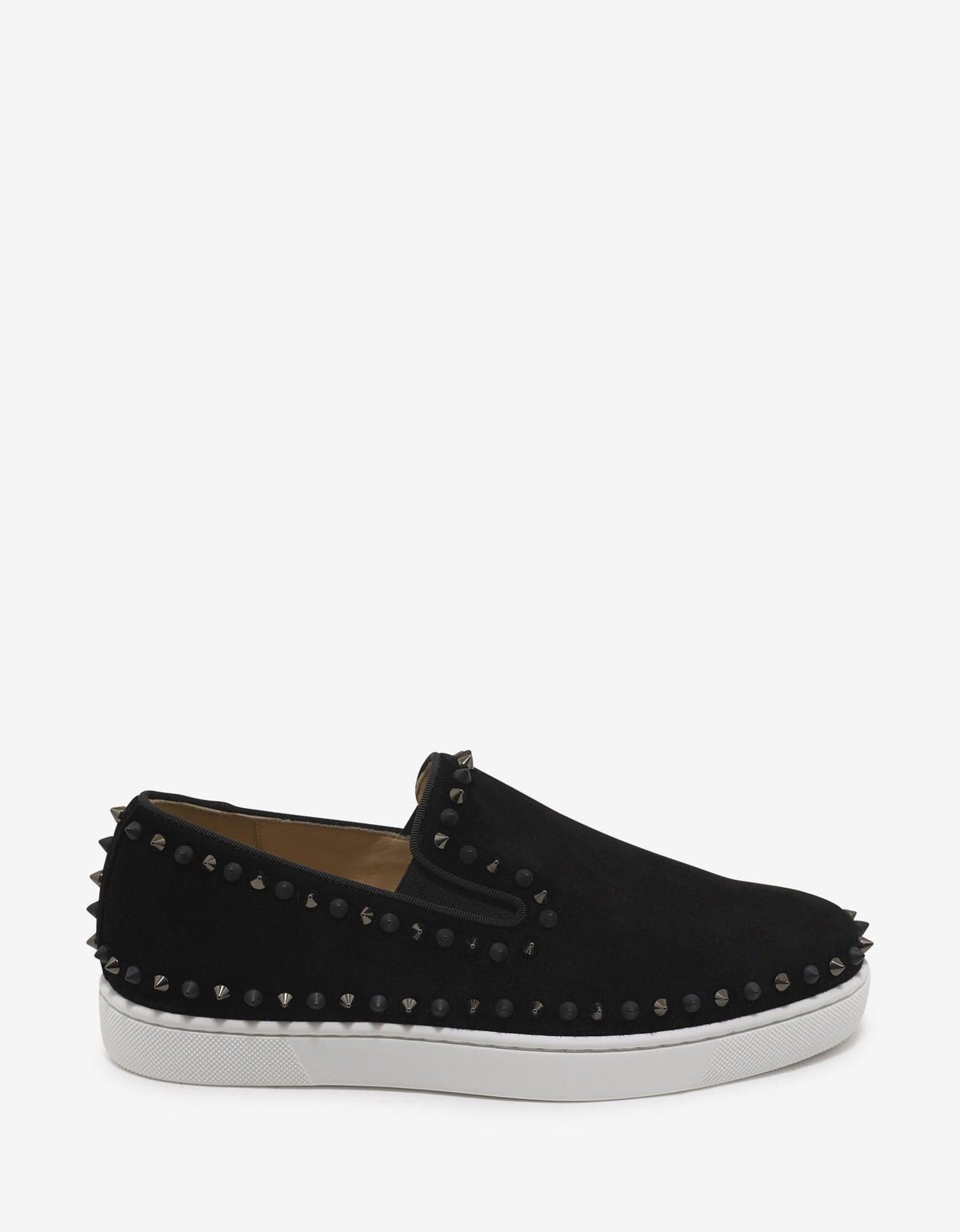 Christian Louboutin Pik Boat Flat Black Suede Mix Spikes Trainers -