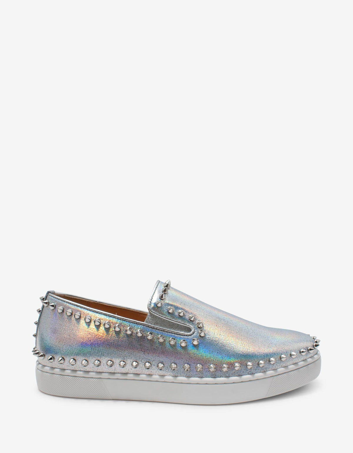 Christian Louboutin Pik Boat Silver Coated Canvas Trainers -