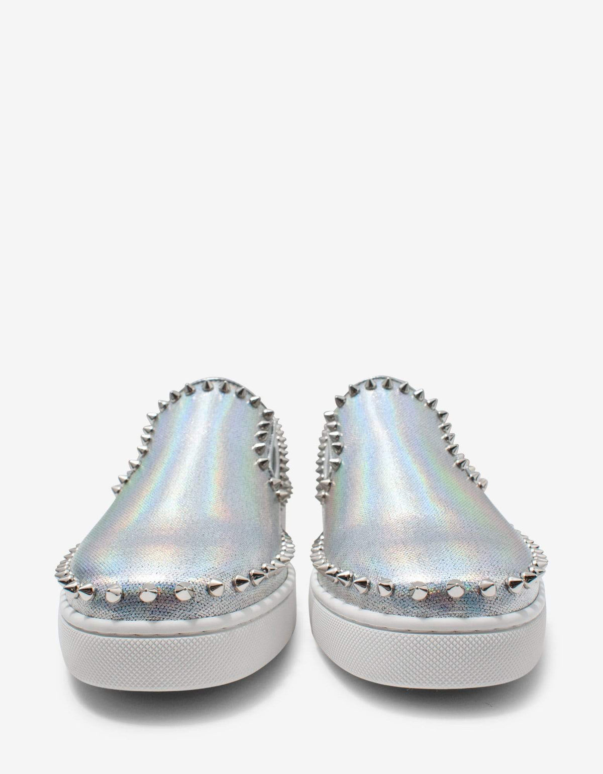 Christian Louboutin Pik Boat Silver Coated Canvas Trainers
