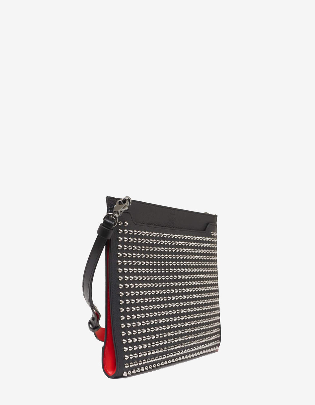 Christian Louboutin Skypouch Black Leather Bag with Silver Spikes