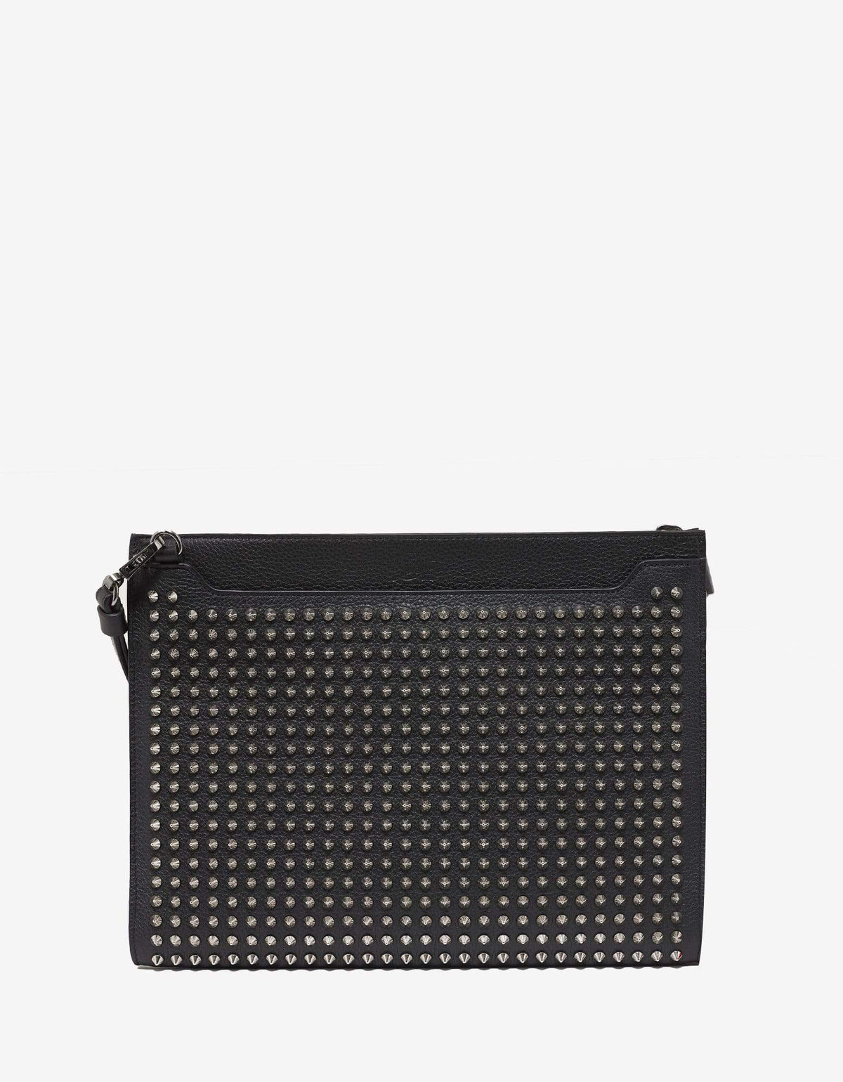 Christian Louboutin Skypouch Black Leather Bag with Silver Spikes -