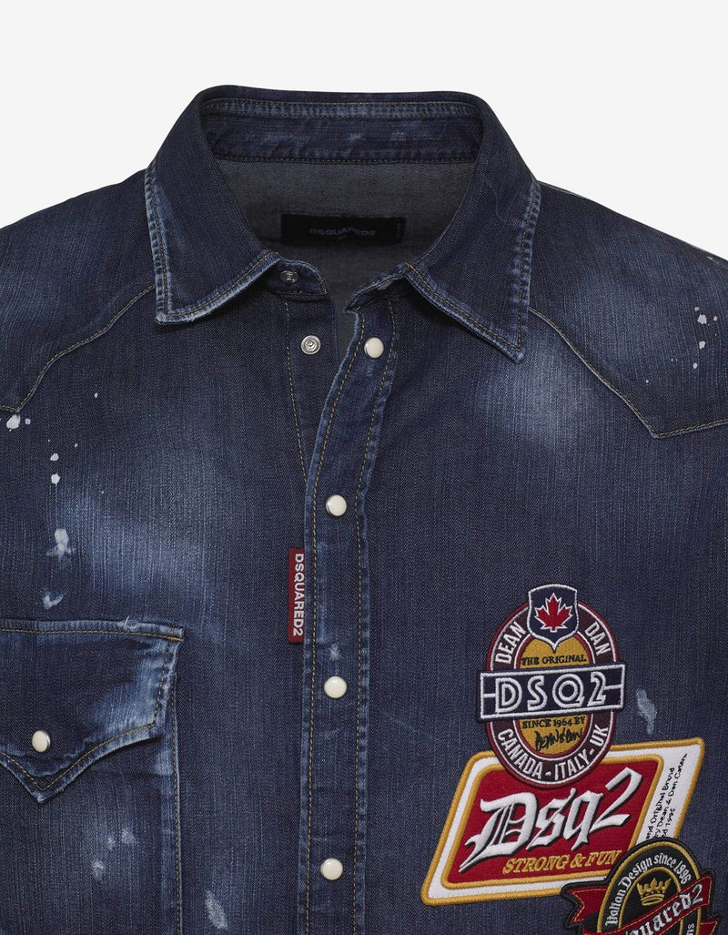 Dsquared2 Distressed Denim Shirt with Badges