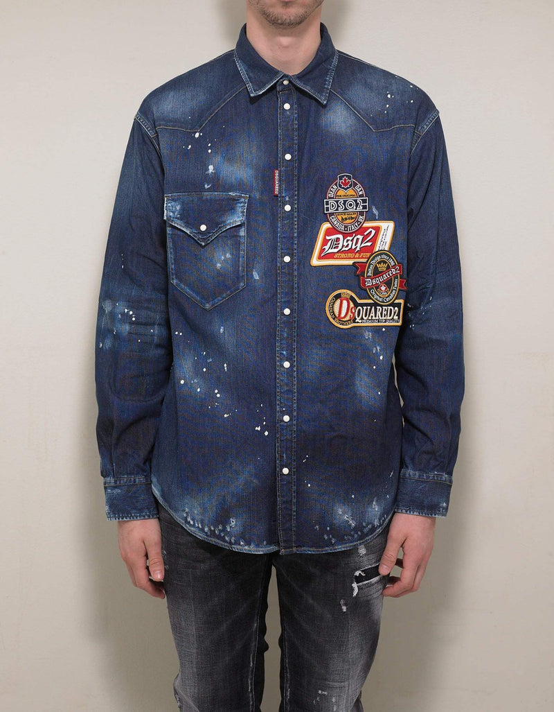 Dsquared2 Distressed Denim Shirt with Badges