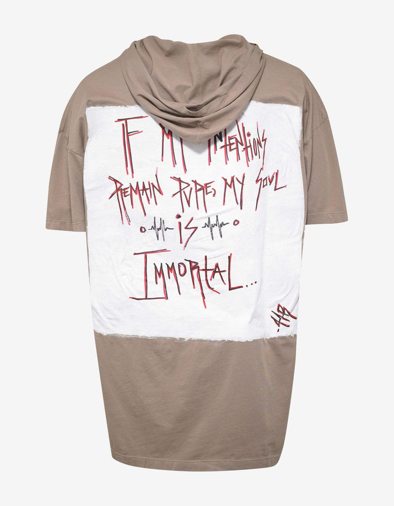 Faith Connexion Beige Oversize Hooded Tag T-Shirt