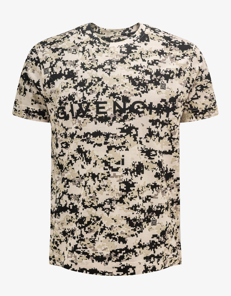 Givenchy Beige Camouflage Print T-Shirt