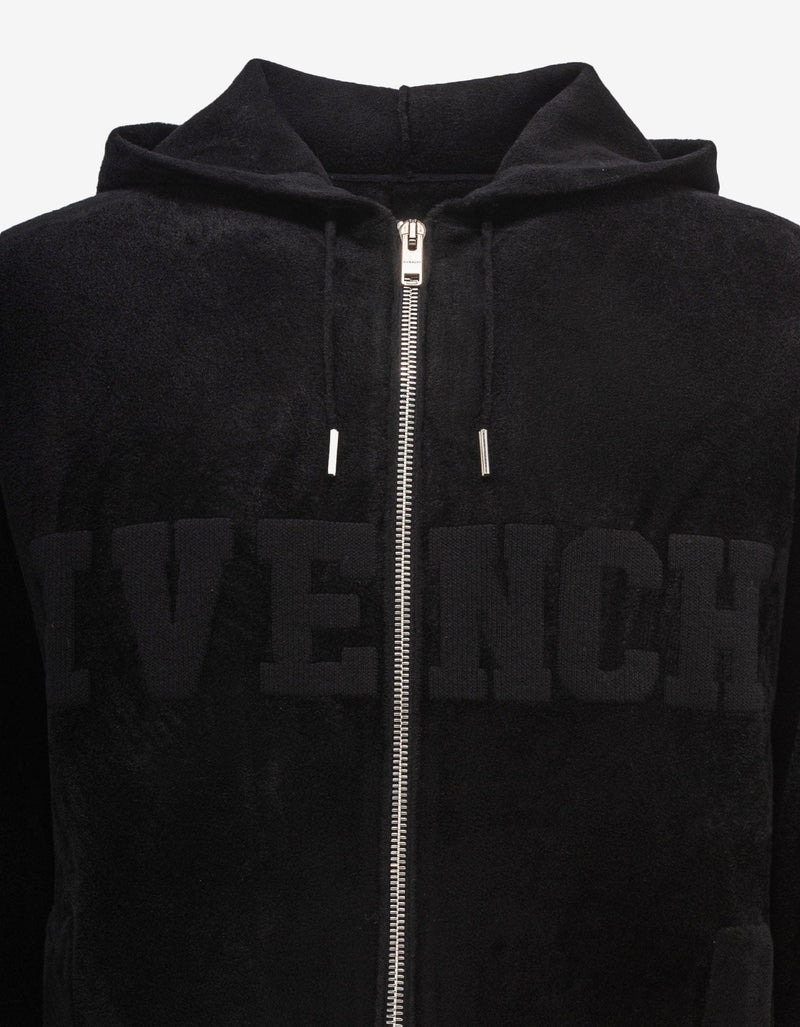 Givenchy Black Velvet Zip Logo Hoodie