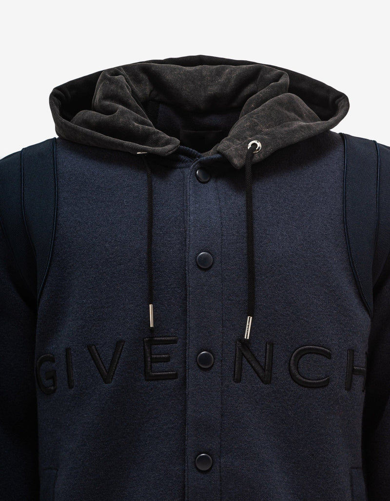 Givenchy Navy Blue Logo Hooded Bomber Jacket