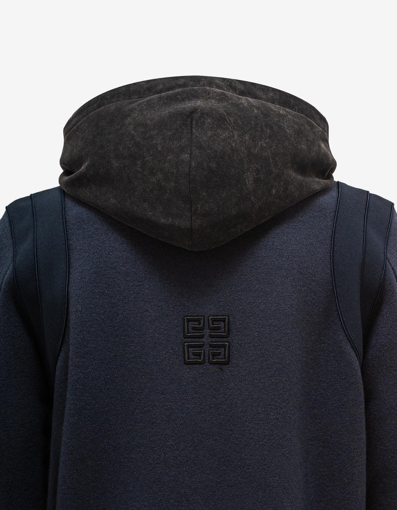 Givenchy Navy Blue Logo Hooded Bomber Jacket