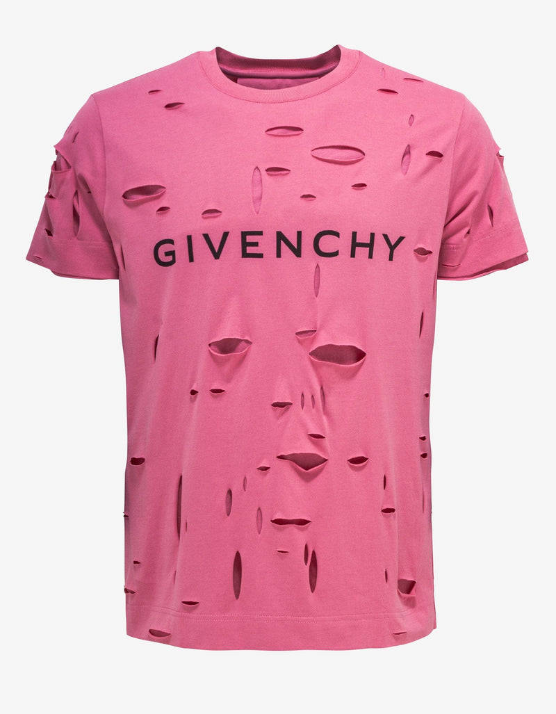 Givenchy Pink Archetype Logo Destroyed T-Shirt