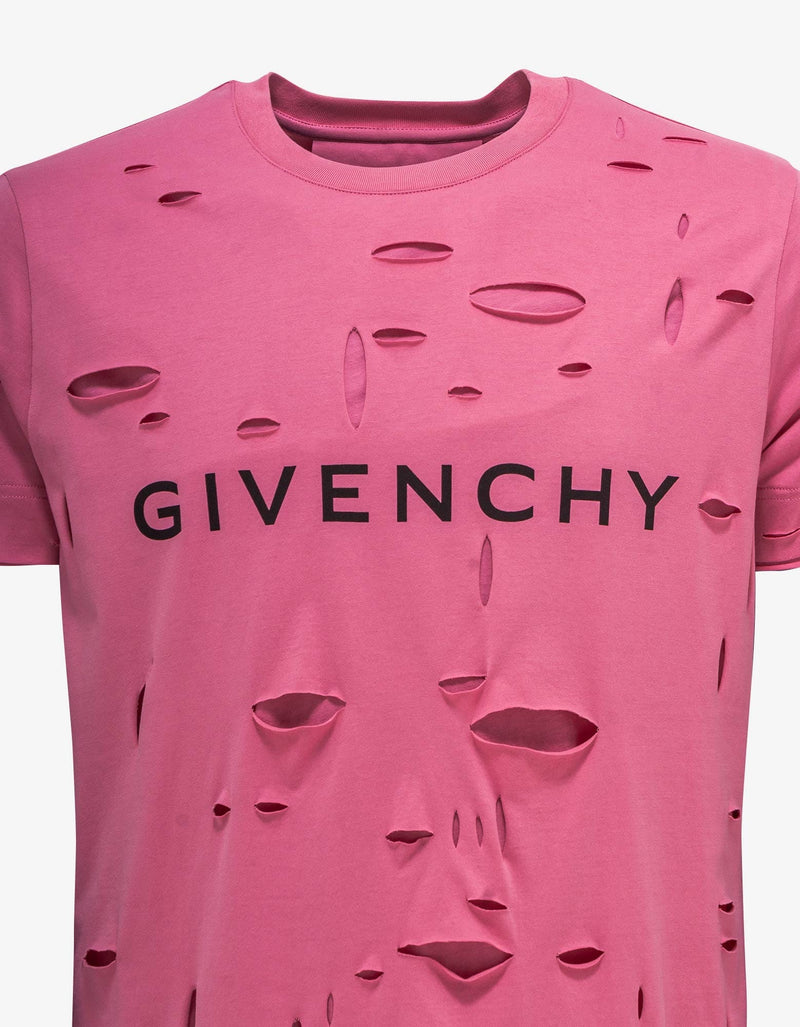 Givenchy Pink Archetype Logo Destroyed T-Shirt