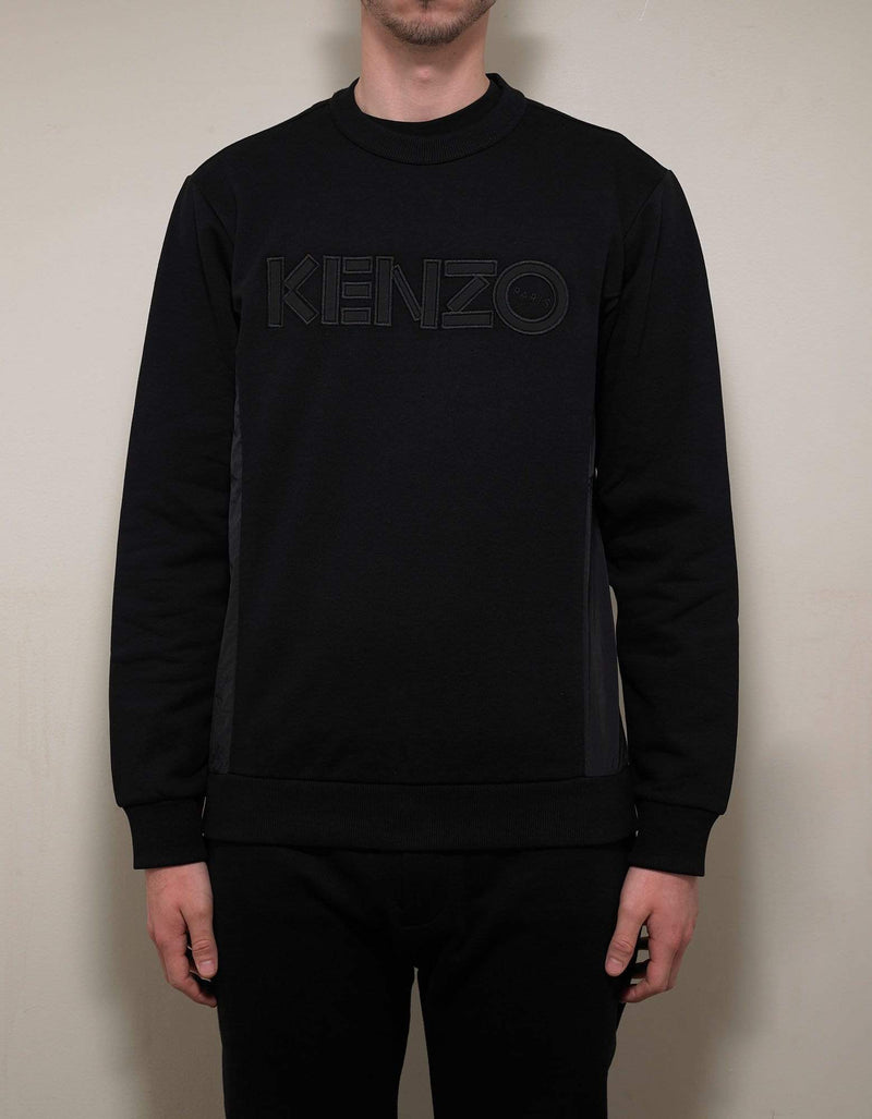 Kenzo Black Nylon Panel Logo Sweatshirt