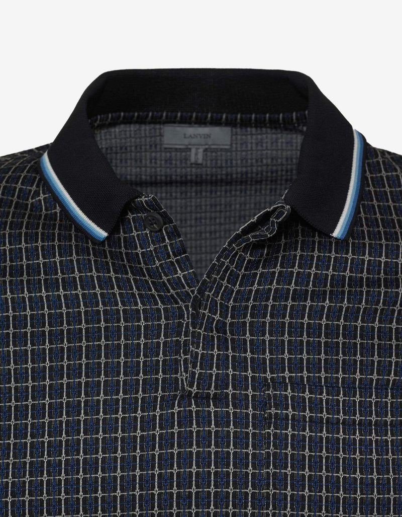 Lanvin Black & Blue Checked Jacquard Polo T-Shirt