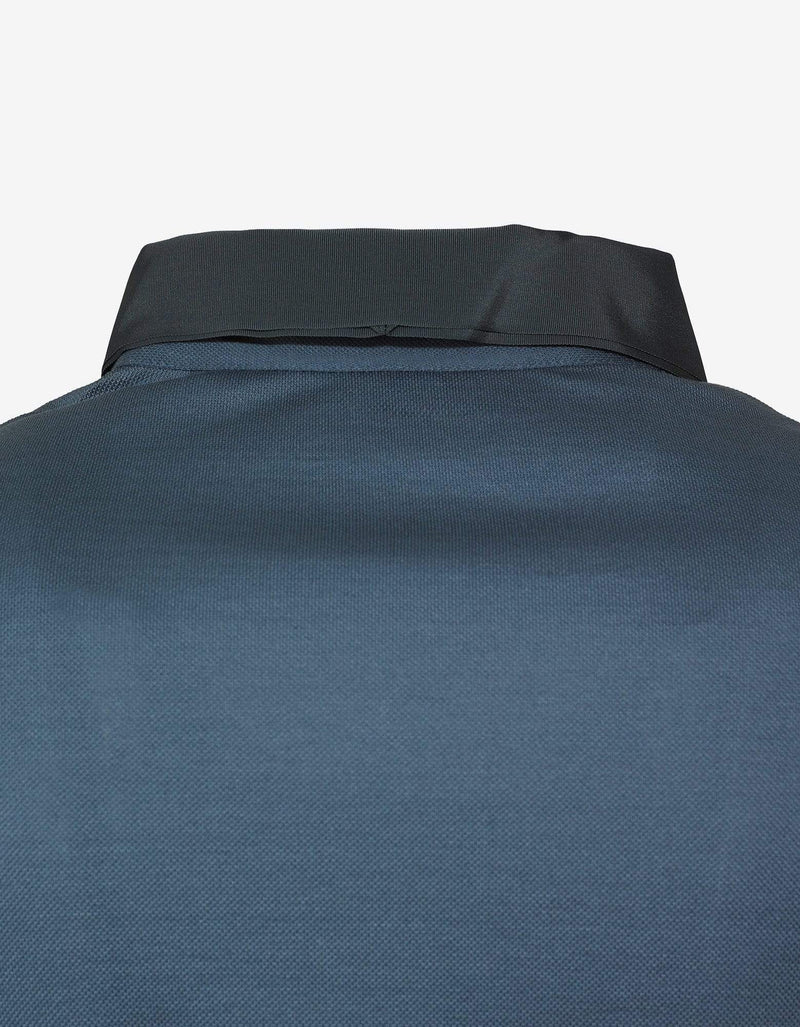 Lanvin Metallic Blue Polo T-Shirt with Grosgrain Collar