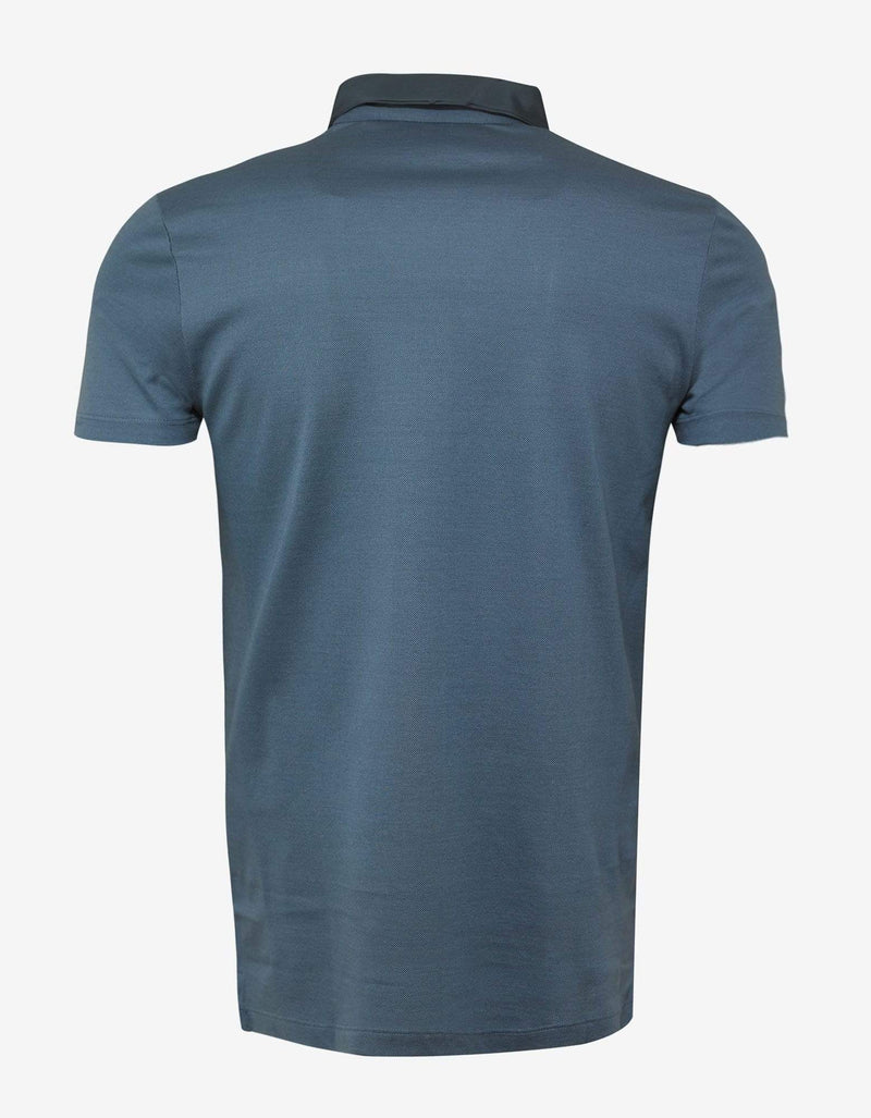 Lanvin Metallic Blue Polo T-Shirt with Grosgrain Collar
