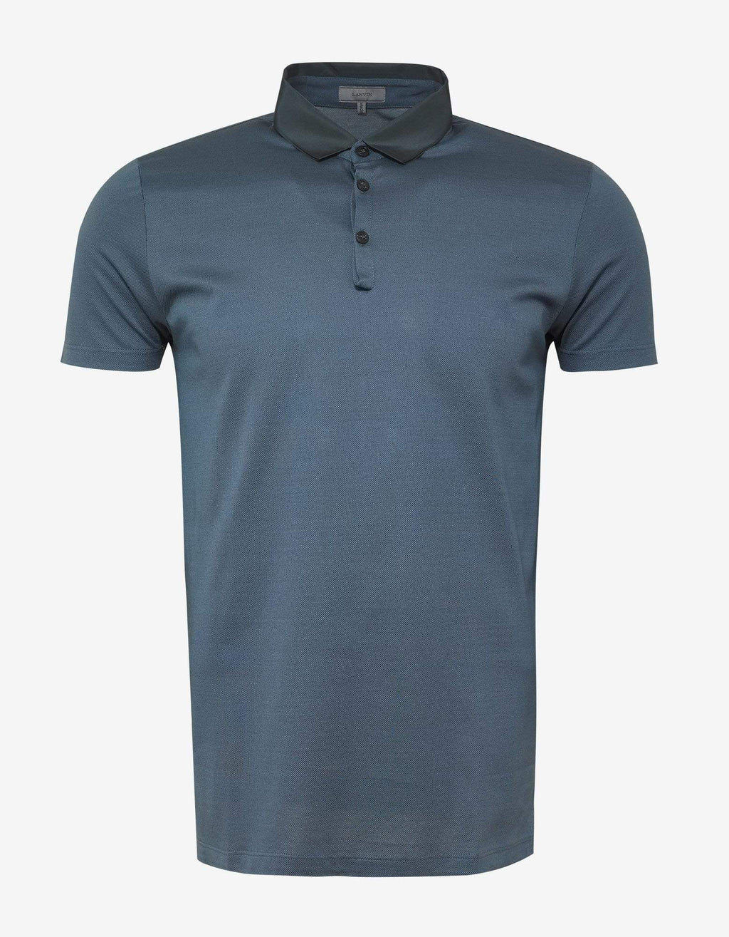 Lanvin Lanvin Metallic Blue Polo T-Shirt with Grosgrain Collar