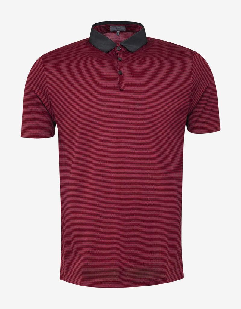 Lanvin Red & Brown Stripe Grosgrain Collar Polo T-Shirt
