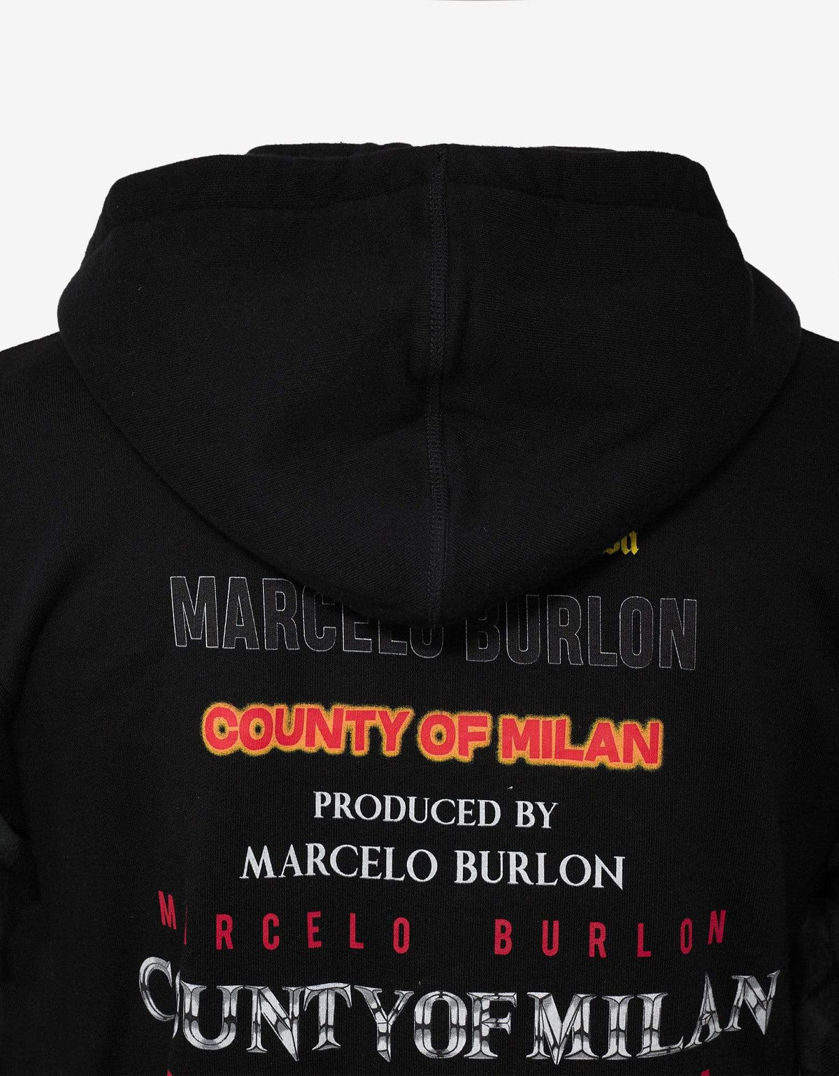 Marcelo Burlon Black Hoodie with Check Shirt Inserts