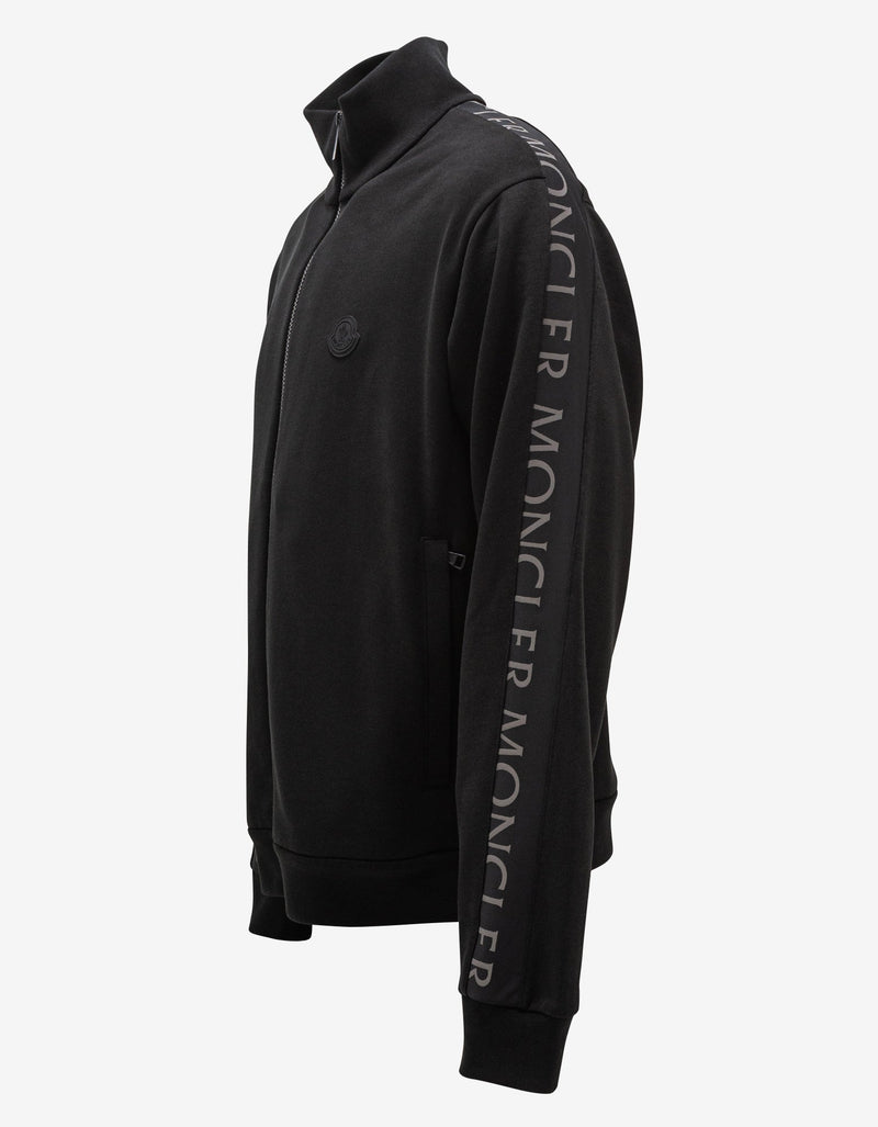 Moncler Black Logo Sleeve Zip Funnel Sweatshirt