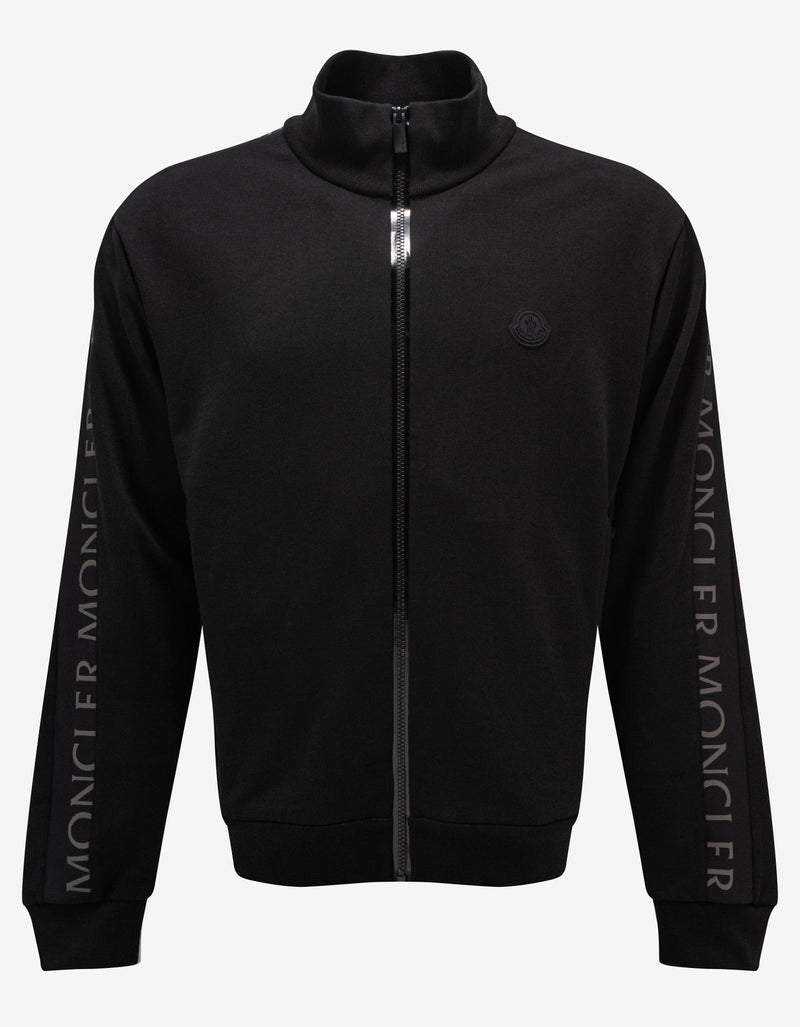 Moncler Black Logo Sleeve Zip Funnel Sweatshirt