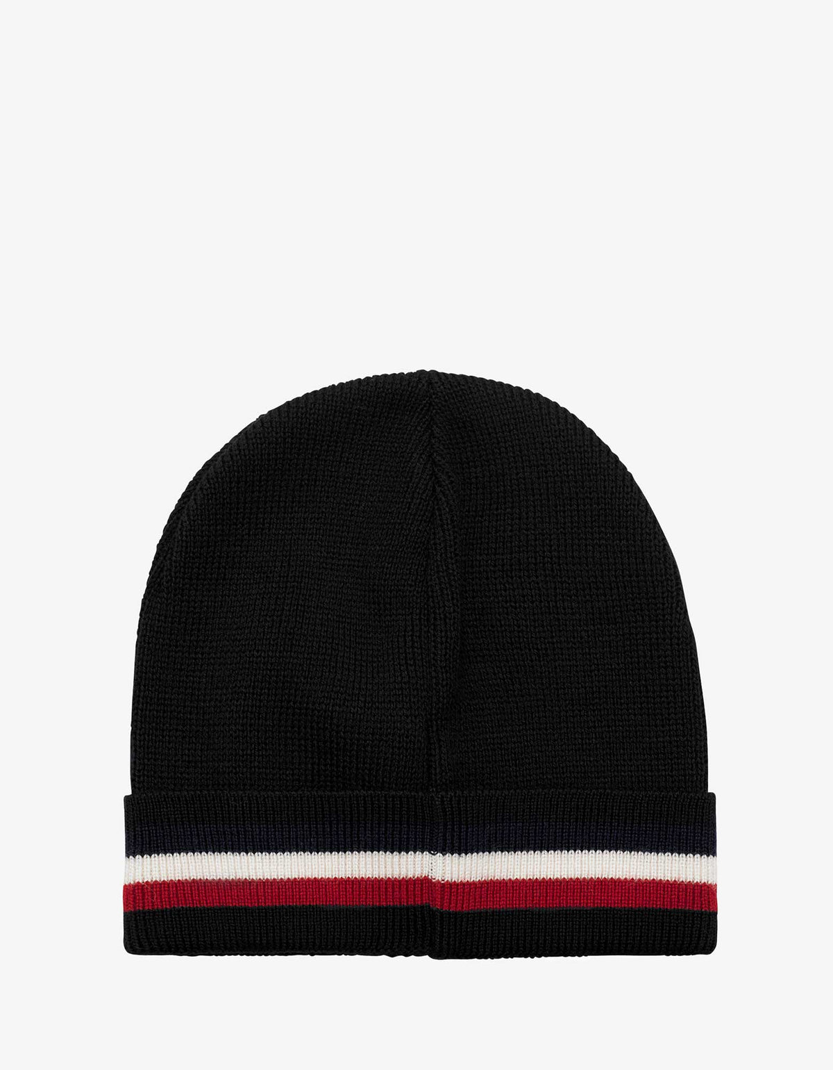 Moncler Black Tricolour Trim Logo Beanie Hat