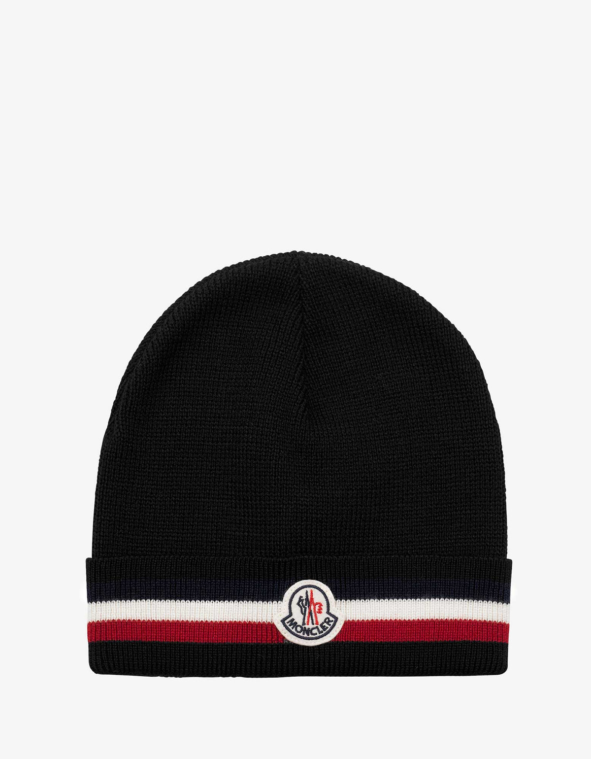 Moncler Black Tricolour Trim Logo Beanie Hat