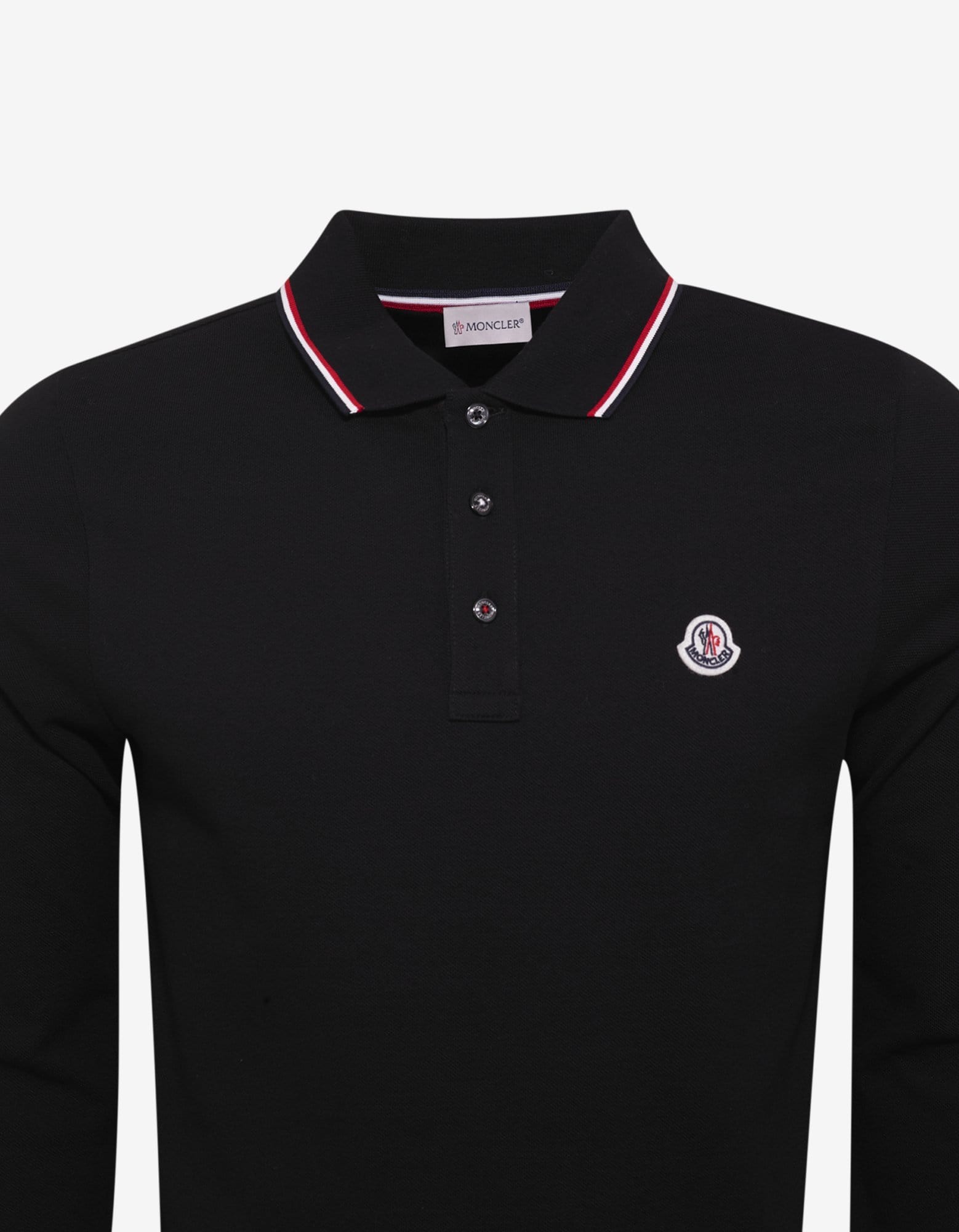 diagram Ciro Blive skør Moncler Black Tricolour Trim Long Sleeve Polo T-Shirt – ZOOFASHIONS.COM