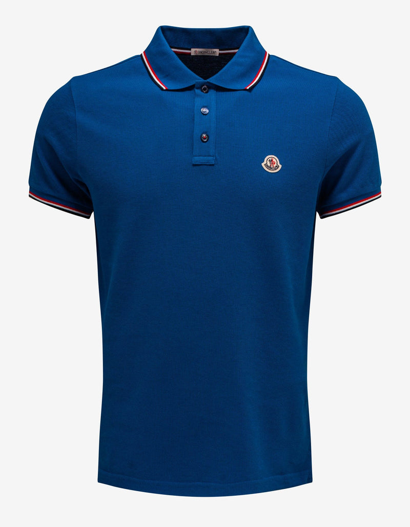 Moncler Cosmic Blue Tricolour Trim Polo T-Shirt