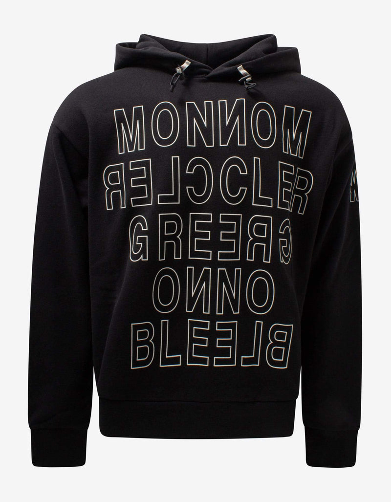 Moncler Grenoble Black Mirrored Logo Print Hoodie