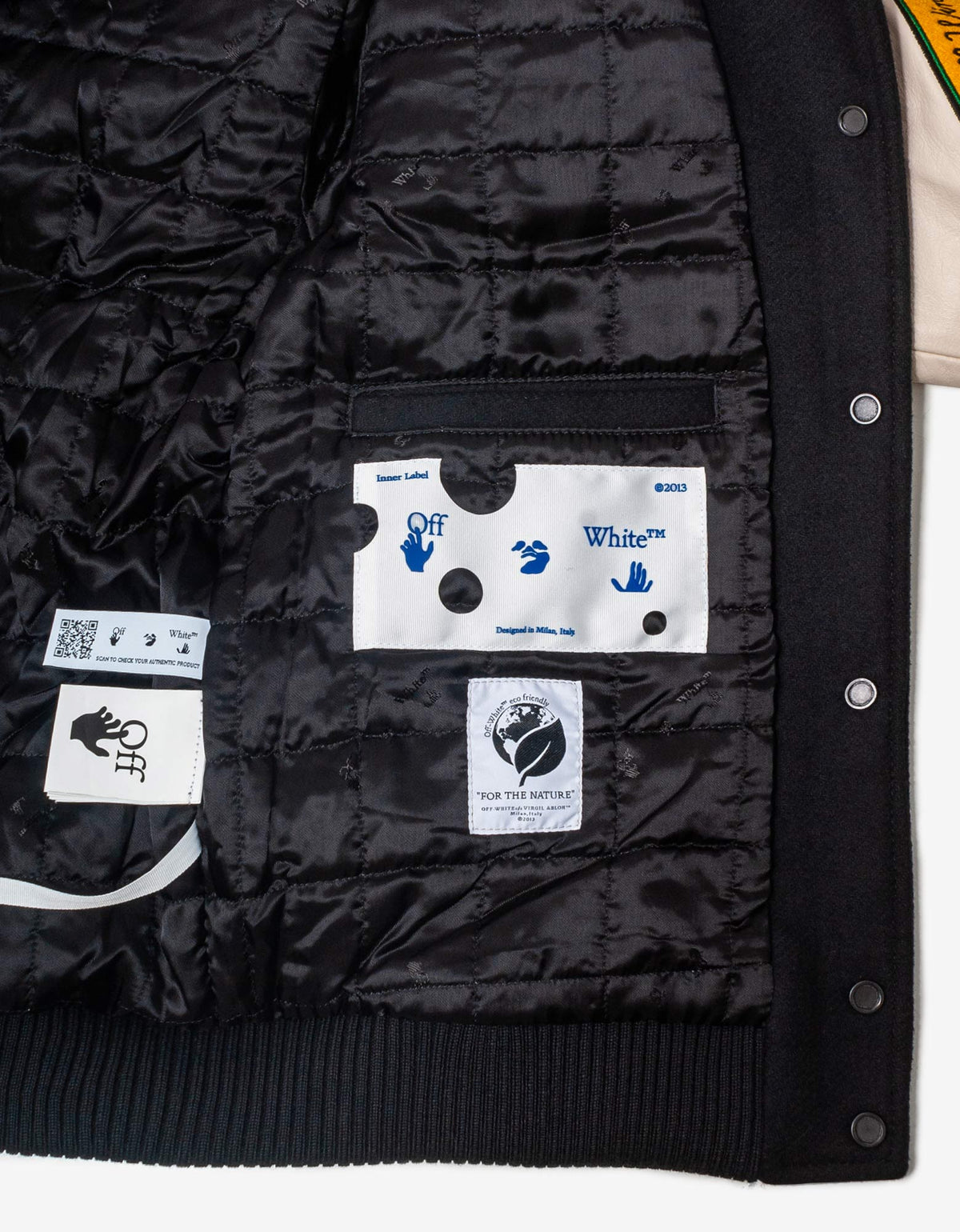 Off-White c/o Virgil Abloh Black Graphics Leather Varsity Jacket