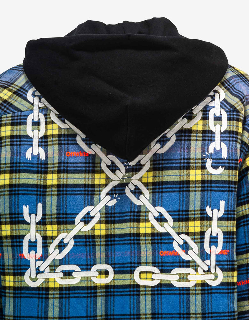Off-White c/o Virgil Abloh Blue Chain Arr Check Hooded Overshirt