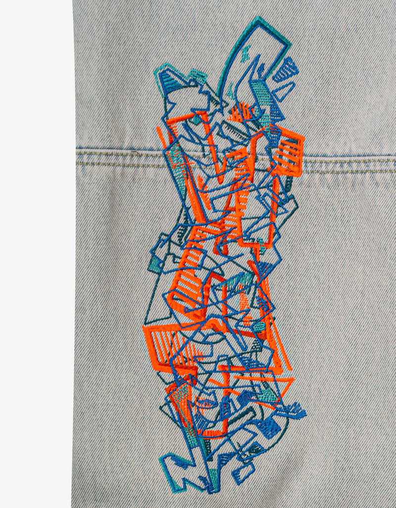 Off-White c/o Virgil Abloh Blue Graffiti Embroidery Utility Cargo Jeans