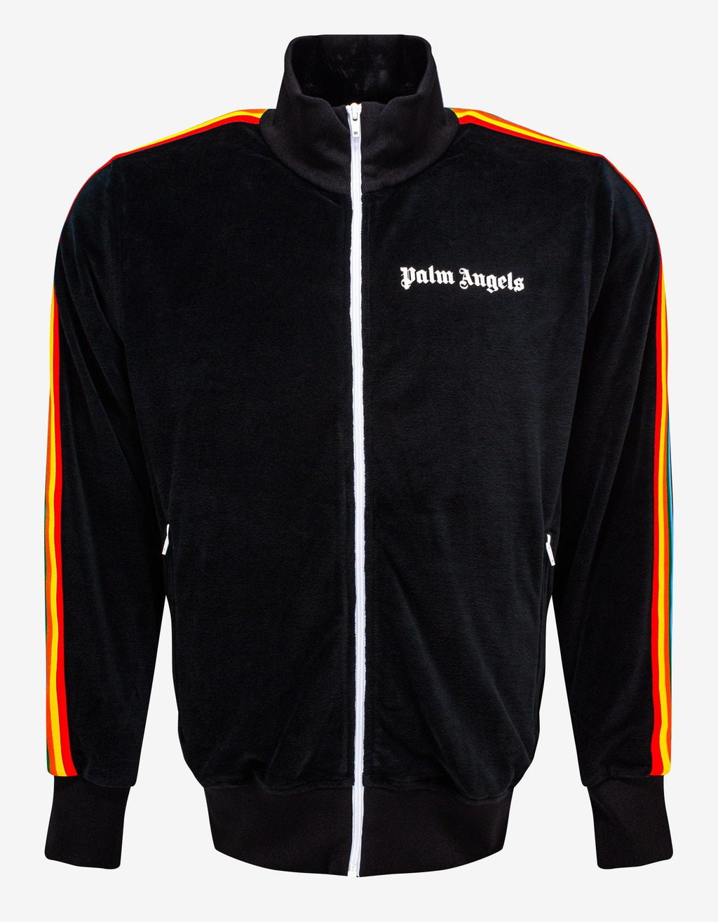 Palm Angels Palm Angels Black Chenille Track Jacket with Rainbow Stripes