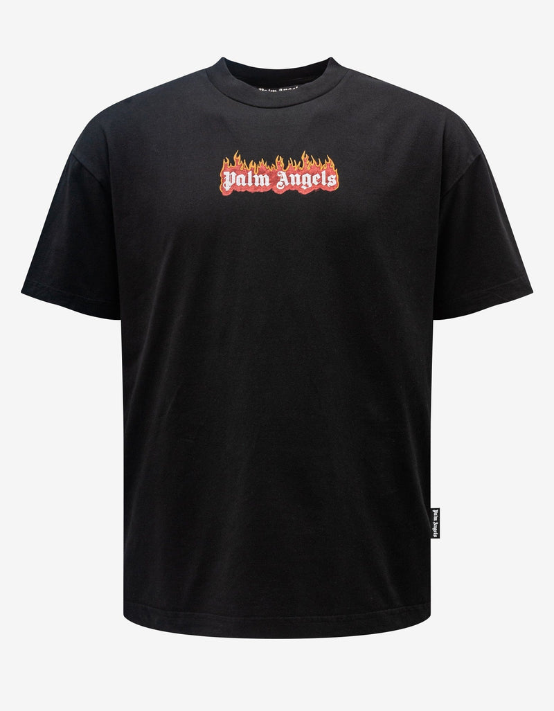 Palm Angels Black Garment Dye Burning Logo T-Shirt