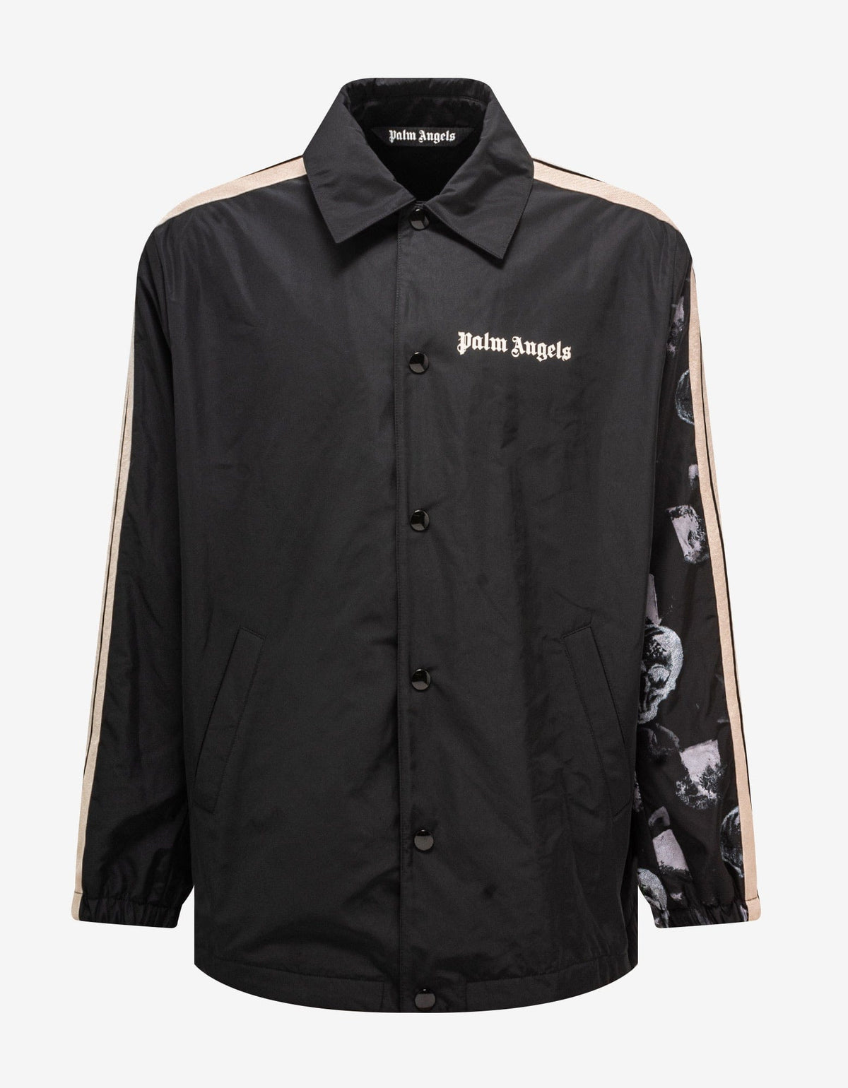Palm Angels Black Sleeve Print Coach Jacket