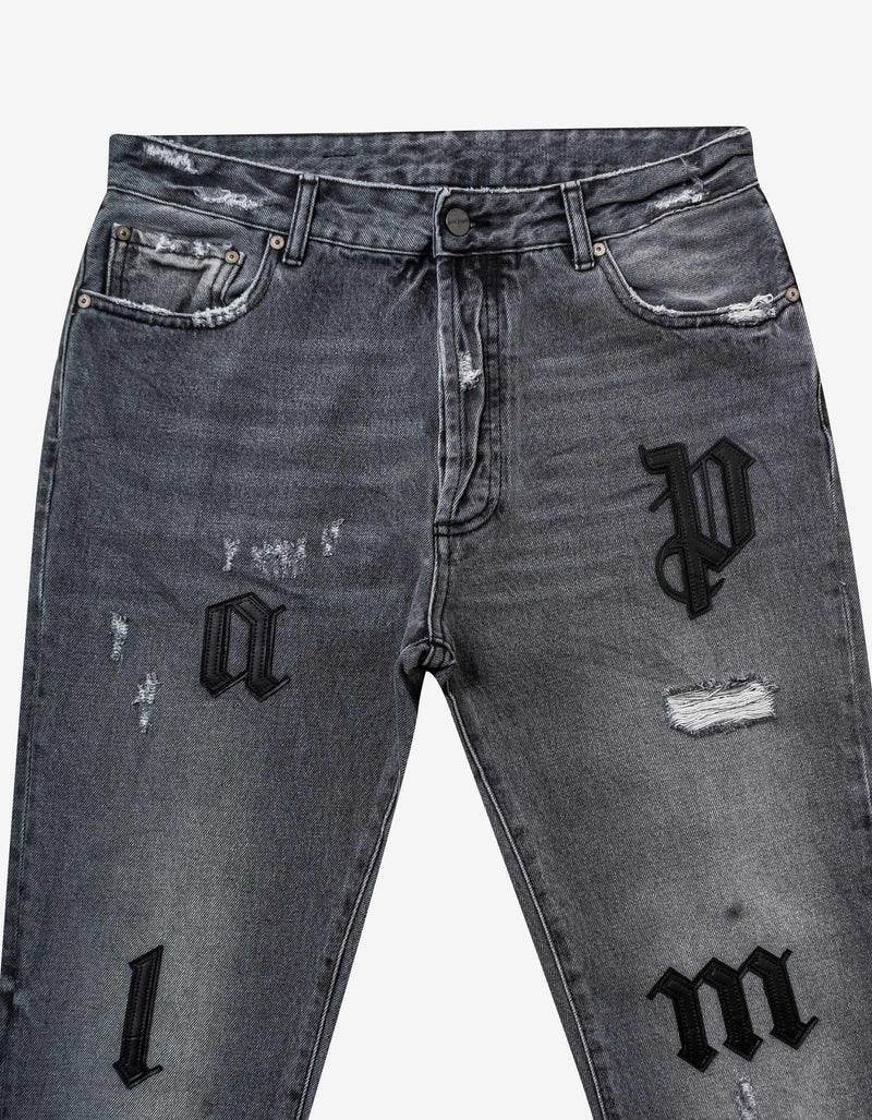 Palm Angels Grey Logo Patch Classic Jeans
