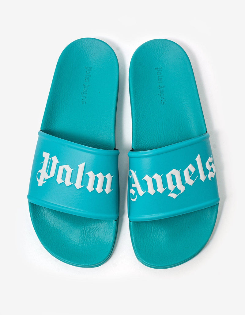 Palm Angels Light Blue Logo Pool Sliders