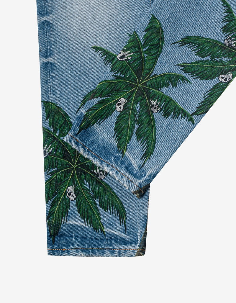 Palm Angels Light Blue Palms Print Jeans