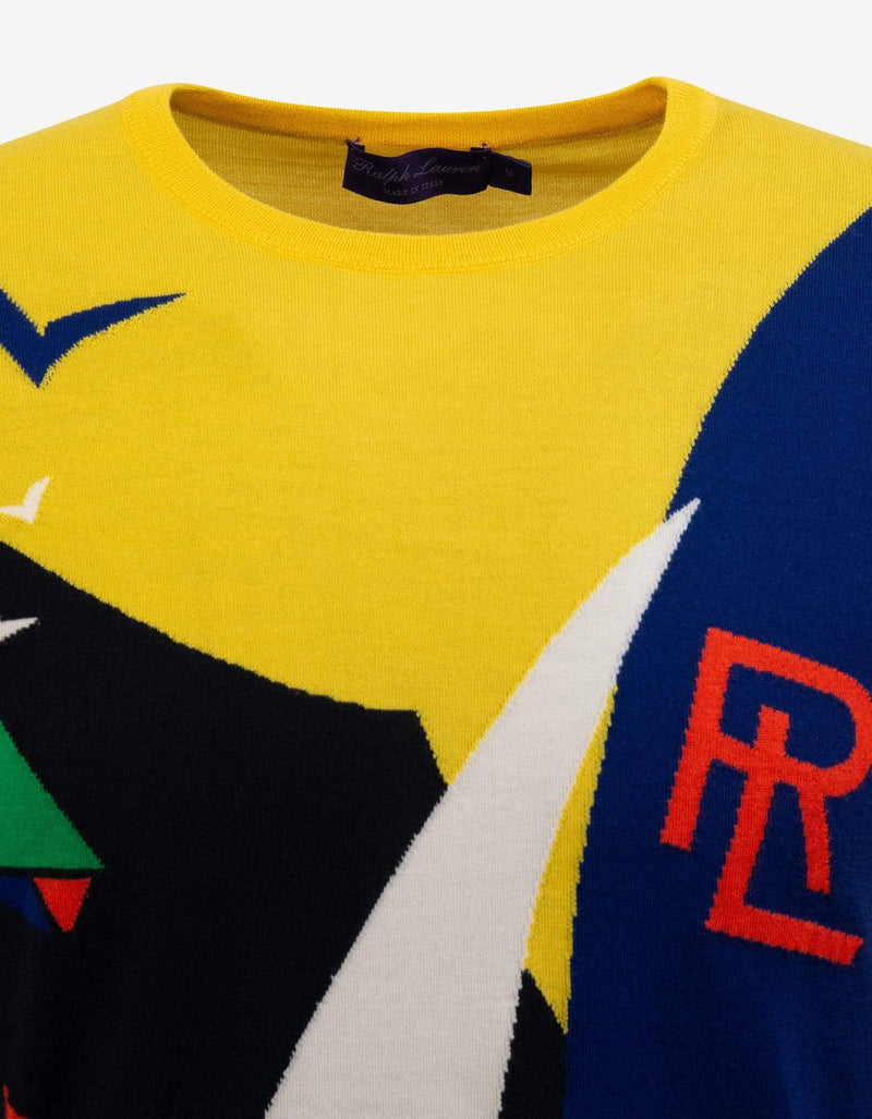 Ralph Lauren Purple Label Blue and Yellow Nautical Graphic Sweater