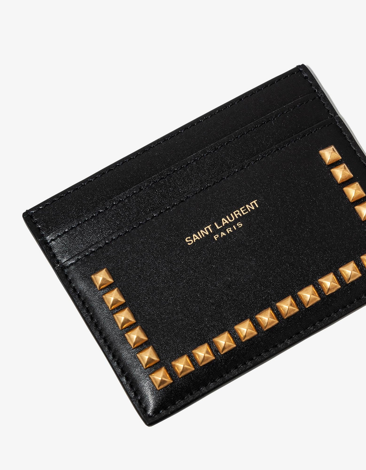 Saint Laurent Black Studded Leather Card Holder