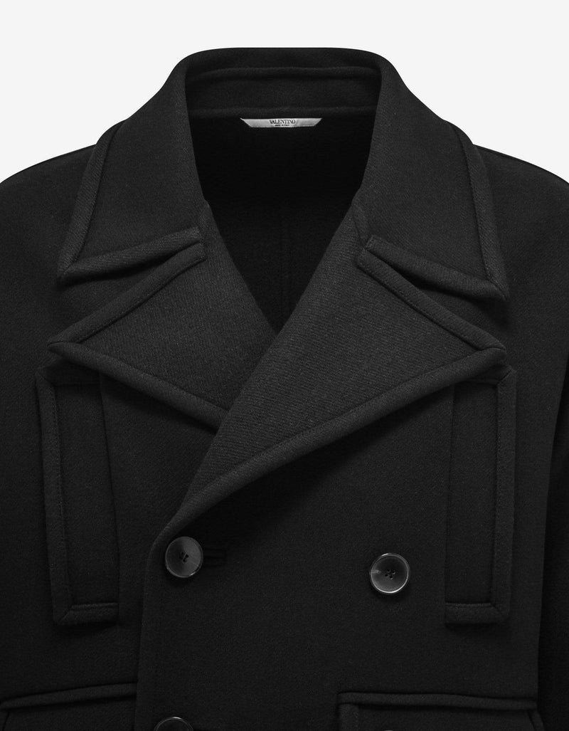 Valentino Black Double-Breasted Wool Pea Coat