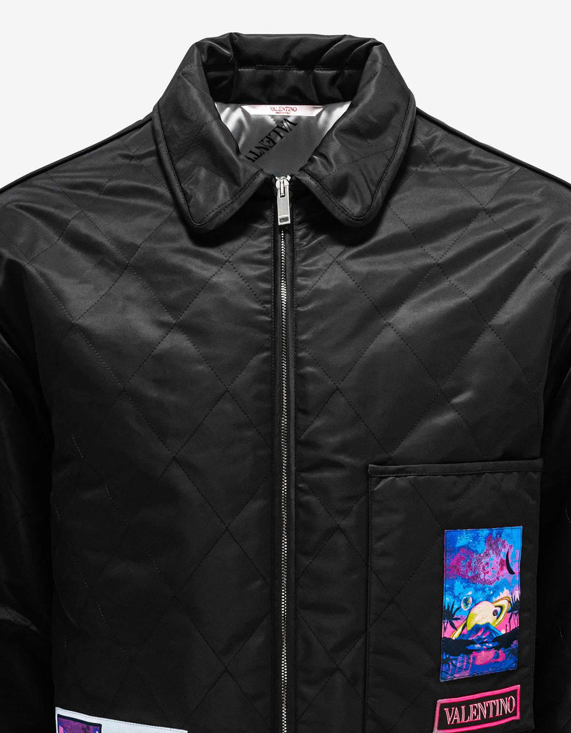 Valentino Black Quilted Jacket with Vaporwave Patches