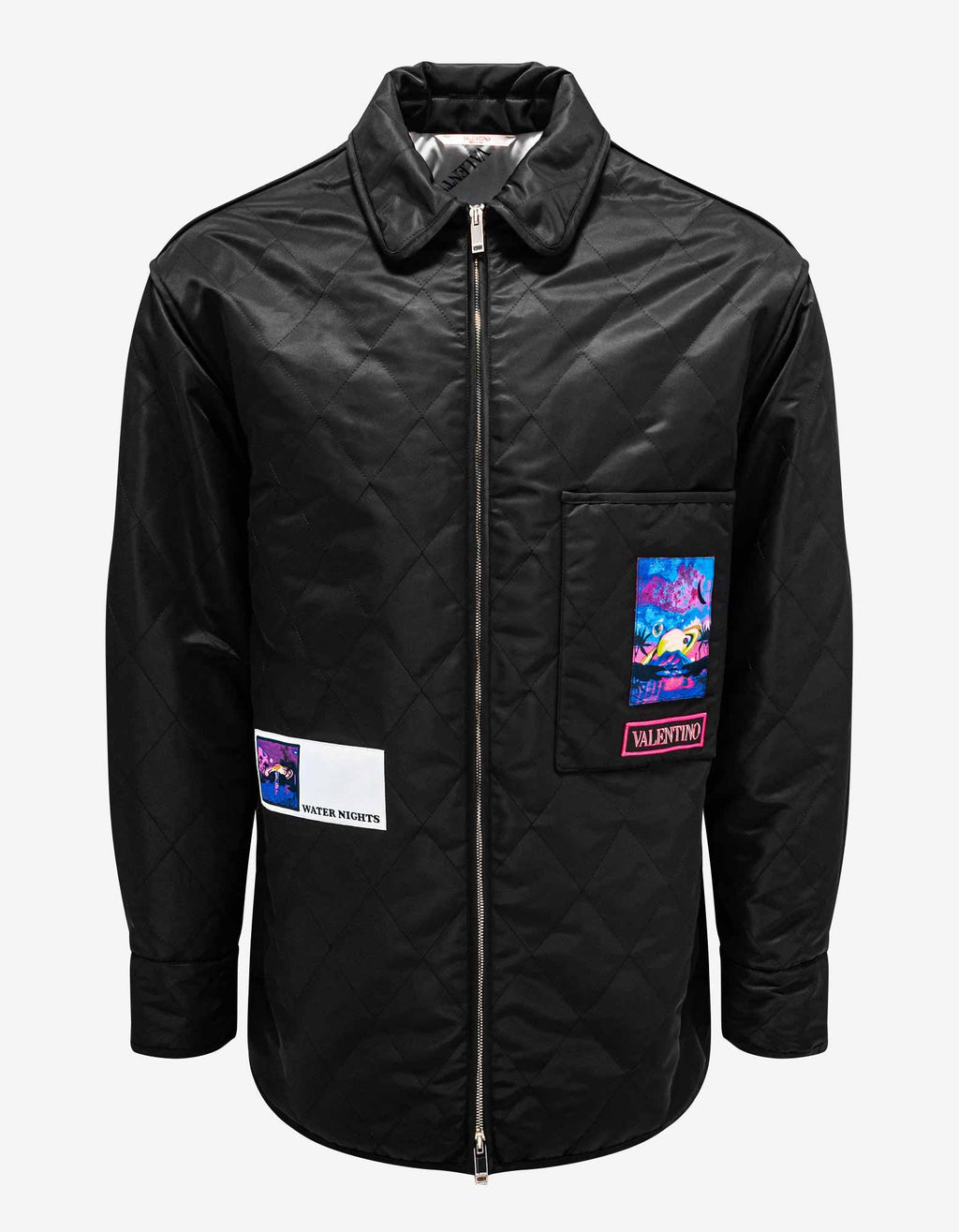 Valentino Valentino Black Quilted Jacket with Vaporwave Patches