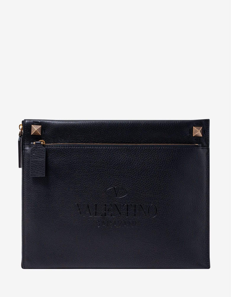Valentino Garavani Black Identity Leather Clutch