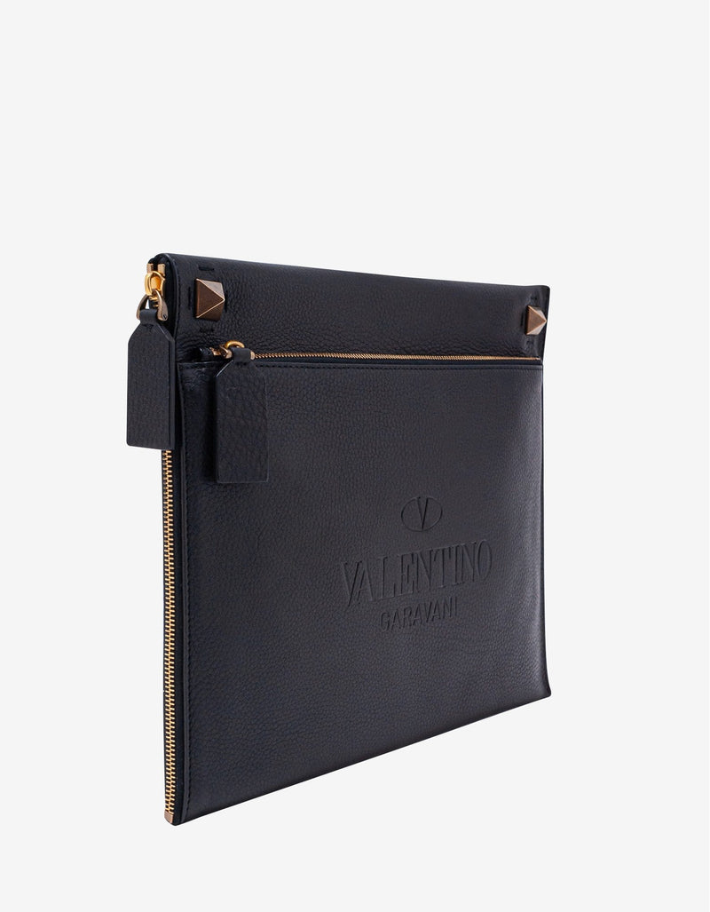 Valentino Garavani Black Identity Leather Clutch