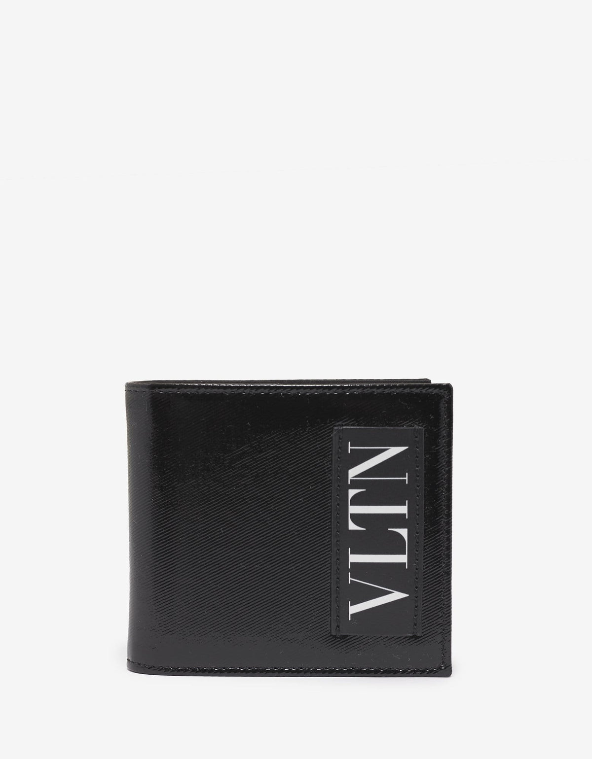 Valentino Garavani Black Patent Leather VLTN Billfold Wallet