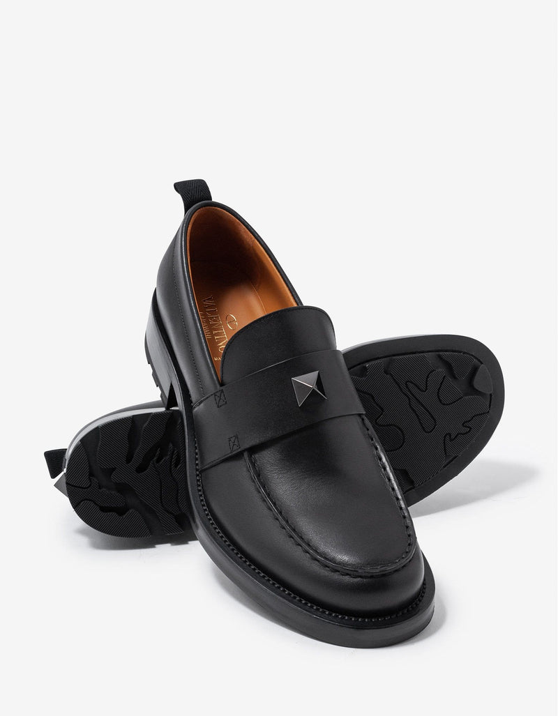 Valentino Garavani Black Roman Stud Leather Loafers