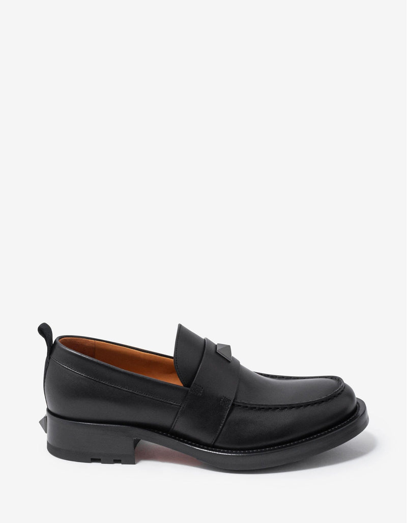 Valentino Garavani Black Roman Stud Leather Loafers