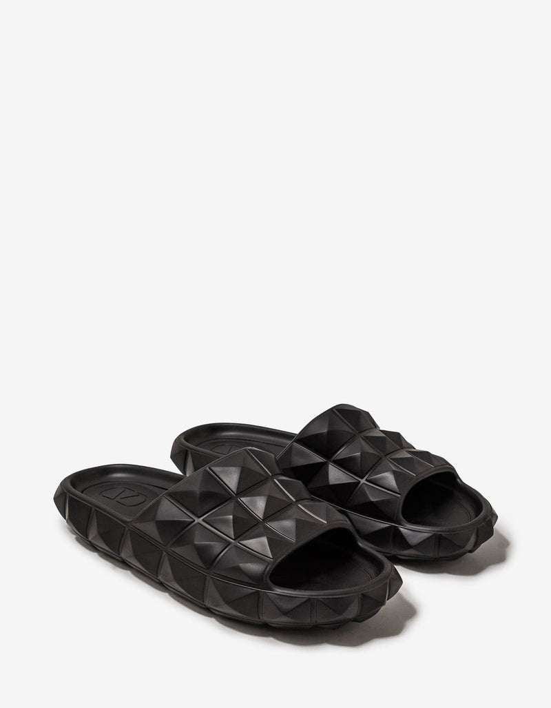 Valentino Garavani Black Roman Stud Turtle Slide Sandals