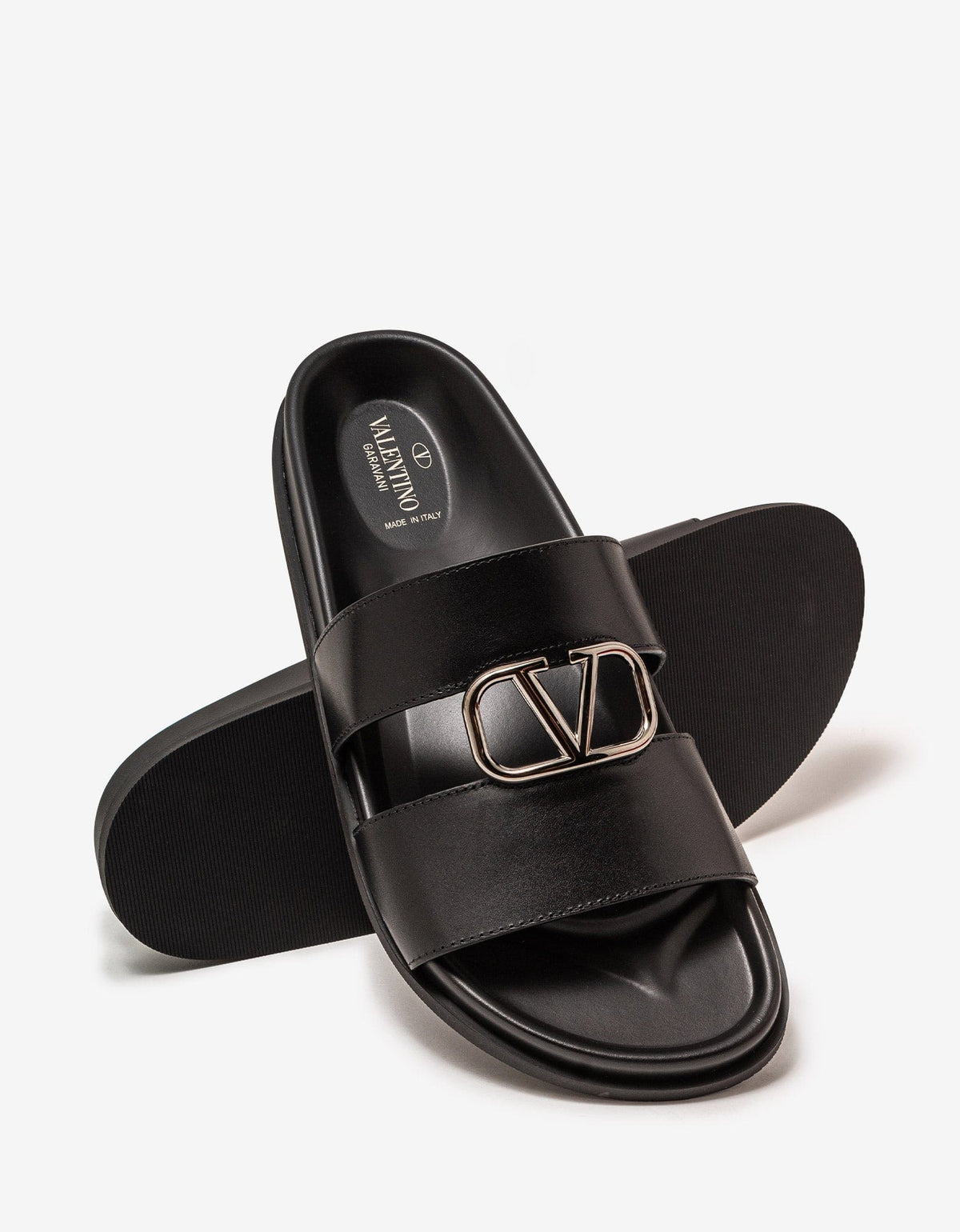 Valentino Garavani Black VLogo Slide Sandals