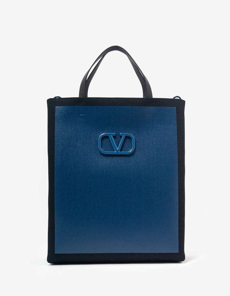 Valentino Garavani Blue VLogo Signature Canvas Shopping Bag